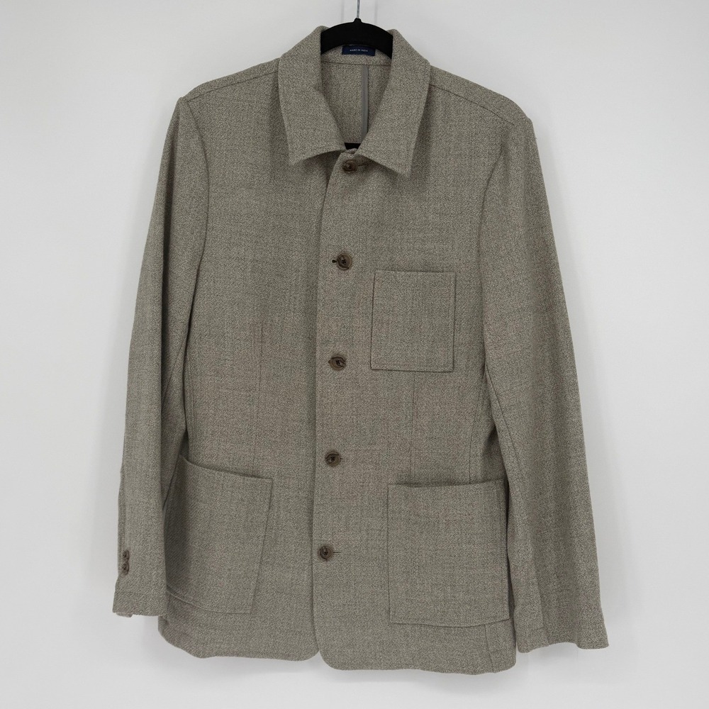 Stafford Tailored Culture Mens 100% Wool Chore Coat Jacket Tan Gray Medium